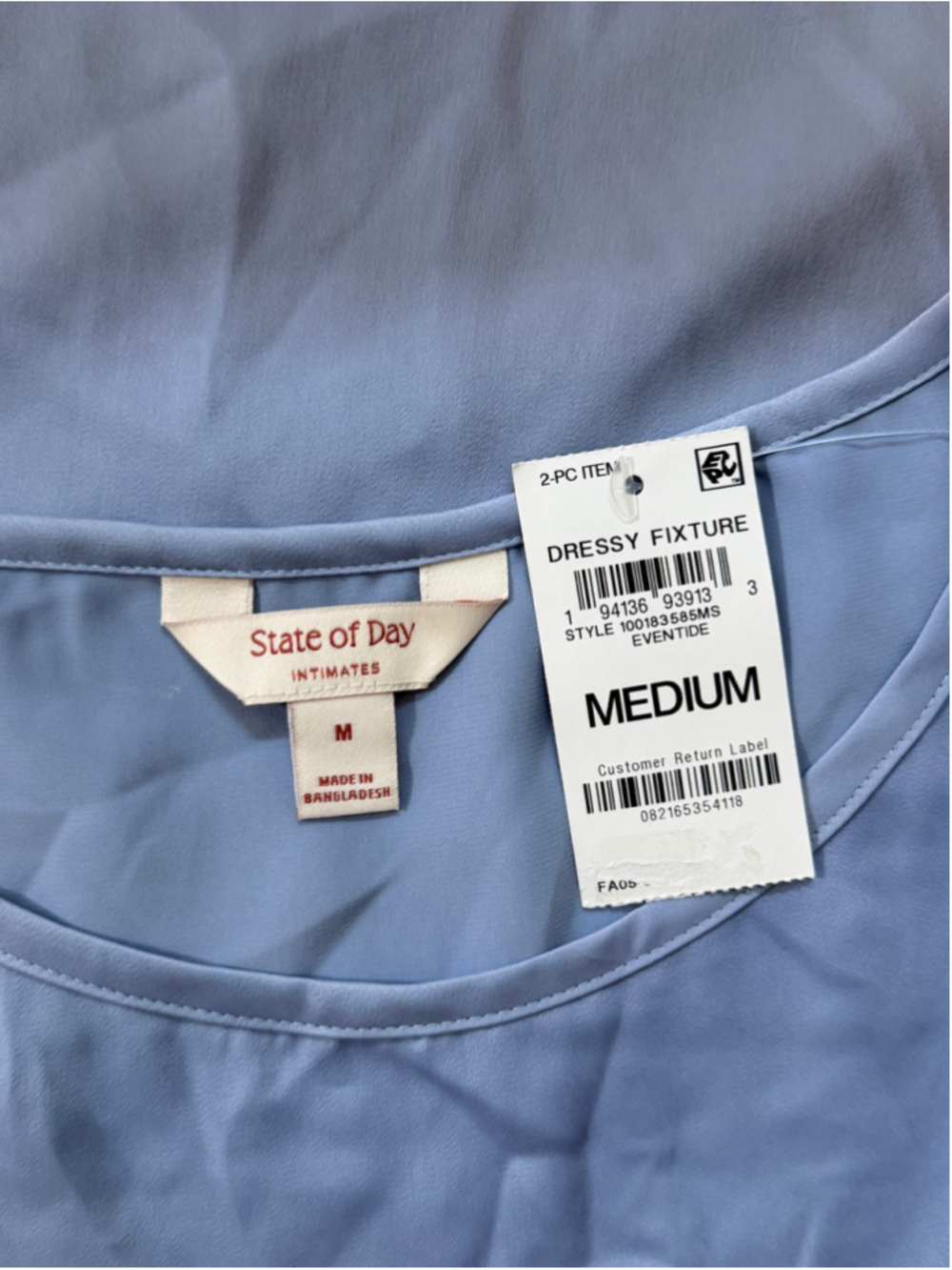 State of Day Size Medium Blue 2-Pc. Crepe de Chine Short-Sleeve Pajama Set NWT - Picture 9 of 9